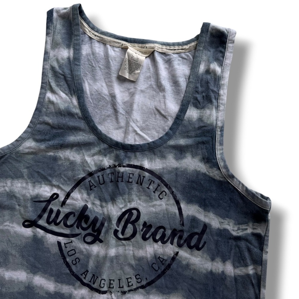 Lucky Brand Women's XL Blue Tie Dye Graphic Los Angeles Scoop Neck Tank Top Boho